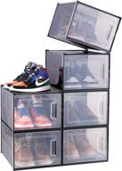 👞 large shoe organizer, ohuhu heavy duty 6 pack shoe storage boxes - clear plastic stackable containers with foldable drawer type front opening for closet and entryway - fits up to us size 14 shoes логотип