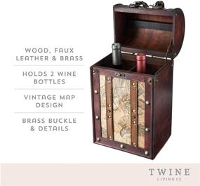 img 3 attached to 🍷 Twine Old World Wooden Decorative Wine Box - Antique Map Design, 2 Bottle Capacity, Lid and Handle - Wine Accessory Sets with Faux Leather - Rustic Wood Finish