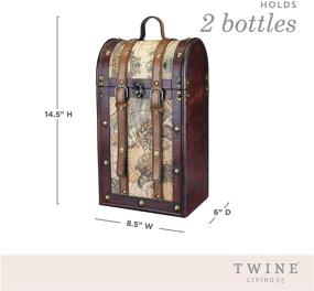 img 2 attached to 🍷 Twine Old World Wooden Decorative Wine Box - Antique Map Design, 2 Bottle Capacity, Lid and Handle - Wine Accessory Sets with Faux Leather - Rustic Wood Finish