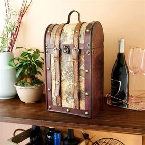 img 1 attached to 🍷 Twine Old World Wooden Decorative Wine Box - Antique Map Design, 2 Bottle Capacity, Lid and Handle - Wine Accessory Sets with Faux Leather - Rustic Wood Finish