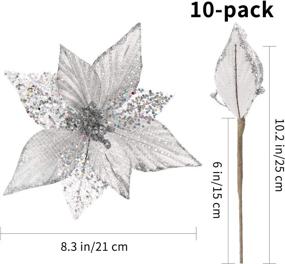 img 3 attached to 🎄 10pcs Glitter Christmas Poinsettia Clips - FUNARTY Artificial Silver Flowers Picks for White Christmas Tree Ornaments, Holiday Decorations - 8.3 Inch