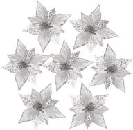 🎄 10pcs glitter christmas poinsettia clips - funarty artificial silver flowers picks for white christmas tree ornaments, holiday decorations - 8.3 inch logo