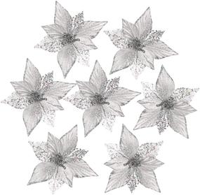 img 4 attached to 🎄 10pcs Glitter Christmas Poinsettia Clips - FUNARTY Artificial Silver Flowers Picks for White Christmas Tree Ornaments, Holiday Decorations - 8.3 Inch