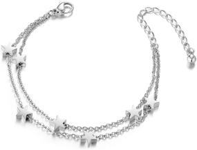 img 4 attached to Women's Beach Casual Anklet Bracelet with Sweetiee Star Double Chain Charms in Rose Gold