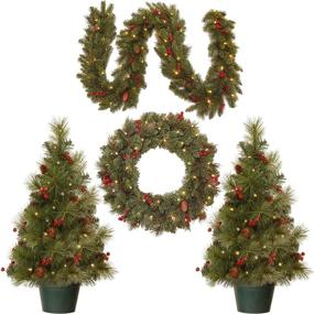 img 4 attached to 🎄 National Tree Company Pre-lit Christmas Set: White LED Lights, Holiday 4-Piece Bundle - Garland, Wreath, and 2 Entrance Trees, Green