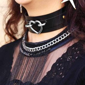 img 2 attached to 🖤 Gothic Jewelry: Stylish and Adjustable Goth PU Leather Choker Necklaces for Women by MJartoria!