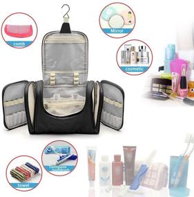 img 3 attached to 🧳 Hipiwe Travel Toiletry Bag with Hanging Hook | Shaving Dopp Kit | Makeup Bag Organizer | Household Bathroom Storage Pack for Business and Vacation (13.39" x 6.1" x 8.27") in Black