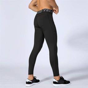 img 2 attached to Yuerlian Men's Running Tights with Pockets - Cool Dry Pant Baselayer Leggings