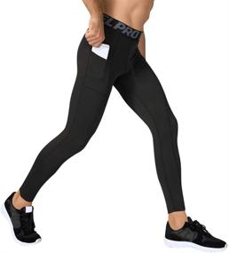 img 3 attached to Yuerlian Men's Running Tights with Pockets - Cool Dry Pant Baselayer Leggings