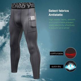 img 1 attached to Yuerlian Men's Running Tights with Pockets - Cool Dry Pant Baselayer Leggings