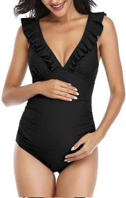 img 4 attached to 👙 V-Neck Ruffled Lace Up Monokini - Summer Mae Maternity Swimsuit One Piece