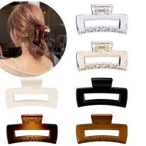 img 4 attached to 💇 Whaline Hair Claw Clips - 6 Pack of Strong Hold Rectangle Hair Claws for Women & Girls - Transparent & Solid Colors - Non-Slip Hair Styling Accessories