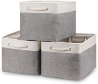 📦 set of 3 bidtakay canvas storage baskets - large fabric bins for shelf organization, decorative collapsible empty baskets for closet, nursery, clothes, toys, shoes (white & grey) logo