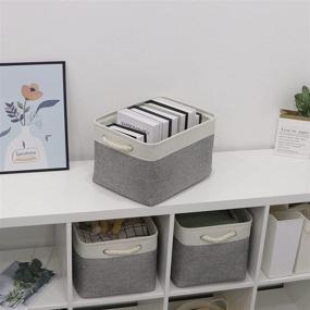 img 3 attached to 📦 Set of 3 Bidtakay Canvas Storage Baskets - Large Fabric Bins for Shelf Organization, Decorative Collapsible Empty Baskets for Closet, Nursery, Clothes, Toys, Shoes (White & Grey)