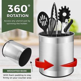 img 2 attached to Bartnelli Extra Large Stainless Steel Kitchen Utensil Holder - 360° Rotating Caddy for Countertop Organization and Easy Cleaning
