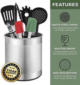 img 3 attached to Bartnelli Extra Large Stainless Steel Kitchen Utensil Holder - 360° Rotating Caddy for Countertop Organization and Easy Cleaning