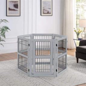img 2 attached to 🚪 Unipaws 6-Panel Extra Wide Freestanding Walk Through Dog Gate | 4 Support Feet | Pet Playpen & Foldable Stairs Barrier | Exercise Pen for Dogs & Cats | Indoor Use Only