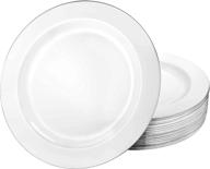 💍 10-count china like premium quality heavyweight plastic plates for wedding and party dinnerware - 10.25 inch, pearl with silver edge logo