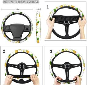 img 1 attached to Biyejit Black Cat Playing Piano Print Car Front Seat Covers/Steering Wheel Cover/Seat Belt Pads Set Of 5