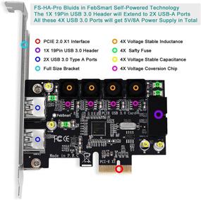 img 3 attached to 🖥️ Улучшите свой ПК с картой PCIe USB 3.0 FebSmart FS-HA-Pro - 1X разъем 19Pin, 2X порта USB-A, технология без подключения к источнику питания, совместим с Windows Server, XP, Vista, 7, 8, 8.1, 10.