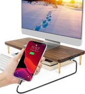 🖥️ stylish walnut wood monitor stand with 4 usb ports – elevate your imac, laptop, and computer monitor, reduce eye strain, and promote ergonomic body positioning логотип