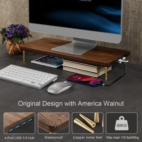 img 3 attached to 🖥️ Stylish Walnut Wood Monitor Stand with 4 USB Ports – Elevate Your iMac, Laptop, and Computer Monitor, Reduce Eye Strain, and Promote Ergonomic Body Positioning