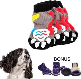 img 1 attached to 🧦 Generi Anti-Slip Knit Pet Socks - Protection for Dogs & Cats on Hardwood Floors | Rubber Reinforcement, Indoor Traction Control | Bonus: Fashionable Dog Boots - 8 Piece Set!