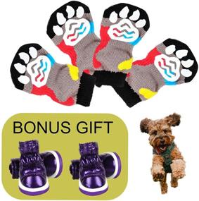 img 3 attached to 🧦 Generi Anti-Slip Knit Pet Socks - Protection for Dogs & Cats on Hardwood Floors | Rubber Reinforcement, Indoor Traction Control | Bonus: Fashionable Dog Boots - 8 Piece Set!