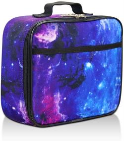 img 4 attached to 🌌 Fenrici Galaxy Lunch Box for Boys, Girls, Kids - Insulated Lunch Bag, Ideal for Preschool, K-6, Soft Sided Compartments, Spacious, BPA Free, Food Safe - 10.8in x 9.2in x 3.8in (Galaxy Purple)