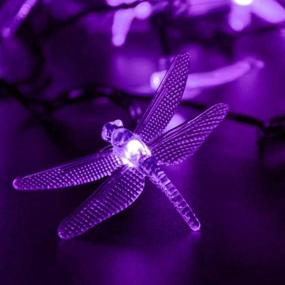 img 3 attached to 🐉 DINOWIN Dragonfly Solar String Lights: 20FT/6M, 30 LED with 8 Modes - Waterproof Outdoor Decorations in Purple