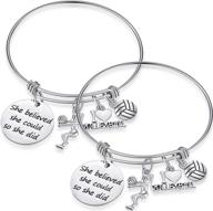 🏐 satinior 2-piece volleyball softball charm bangle bracelet - jewelry gift for volleyball players logo