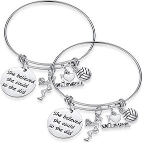 img 4 attached to 🏐 SATINIOR 2-Piece Volleyball Softball Charm Bangle Bracelet - Jewelry Gift for Volleyball Players