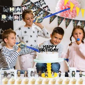 img 1 attached to 🎉 Optimized Star Wars Party Supplies: Birthday Banner, Swirls, Foil Balloons, Cake & Cupcake Topper, Pennant, Blowouts