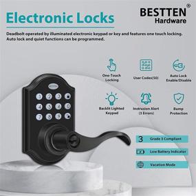 img 3 attached to 🔒 Enhance Security with BESTTEN Black Electronic Keypad Door Lock Lever - Keyless Entry, Reversible Handles, Auto Locking, 50 User Codes, One-Time Code, Matte Black