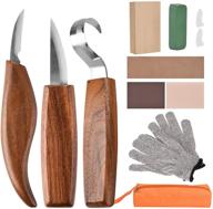 🔪 wood carving tools set, 13-piece kit with carving hook knife, whittling knife, chip carving knife, gloves, knife sharpener - ideal for spoon, bowl, kuksa cup crafting, perfect for beginners in woodworking logo