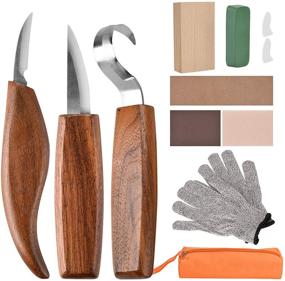 img 4 attached to 🔪 Wood Carving Tools Set, 13-Piece Kit with Carving Hook Knife, Whittling Knife, Chip Carving Knife, Gloves, Knife Sharpener - Ideal for Spoon, Bowl, Kuksa Cup Crafting, Perfect for Beginners in Woodworking