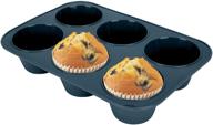 🧁 large 6-cup silicone muffin baking pan & cupcake tray - nonstick cake molds/tin, bpa free, dishwasher & microwave safe - grey color logo