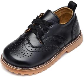img 4 attached to 👞 UBELLA Toddler Boys Girls Breathable Hollow Leather Lace Up Flats Oxfords Dress Shoes: Stylish and Comfortable Footwear for Little Fashionistas
