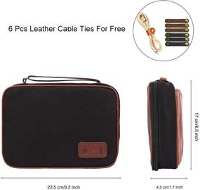 img 2 attached to 💼 Водонепроницаемая сумка для организации кабелей в путешествиях, сумочка для хранения аксессуаров с переносным отделением для кабелей, зарядного устройства, телефона, USB, SD-карты - включает 6 шт. кожаных завязок для кабелей (черная)