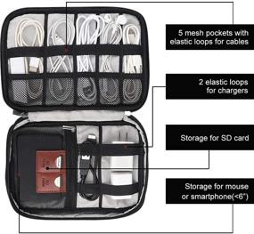 img 3 attached to 💼 Водонепроницаемая сумка для организации кабелей в путешествиях, сумочка для хранения аксессуаров с переносным отделением для кабелей, зарядного устройства, телефона, USB, SD-карты - включает 6 шт. кожаных завязок для кабелей (черная)