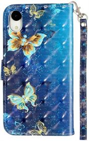 img 1 attached to 🦋 JanCalm iPhone XR Cases for Women – Cute PU Leather Wallet Case with 3D Pattern [Wrist Strap] [Card Holder/Cash Slots] [Kickstand] – Flip Folio Cover for iPhone XR (Butterfly)