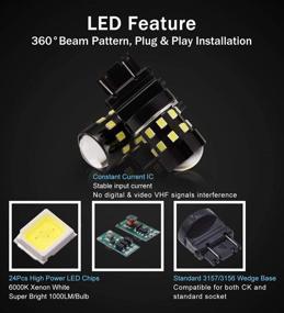 img 2 attached to 💡 BRISHINE 4-Pack 1000 Lumens Super Bright LED Bulbs for Backup Reverse Lights, Parking Lights, Daytime Running Lights: 3157 3156 3057 3056 3157K, 6000K Xenon White, 24-SMD LED Chipsets with Projector