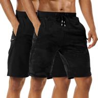 men's 2 pack comfortable cotton casual shorts with elastic waist, zipper pockets - ideal for workouts and running logo