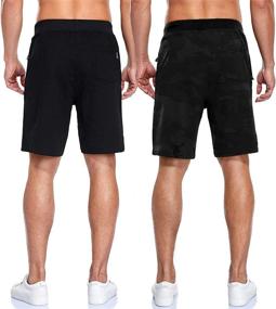 img 1 attached to Men's 2 Pack Comfortable Cotton Casual Shorts with Elastic Waist, Zipper Pockets - Ideal for Workouts and Running