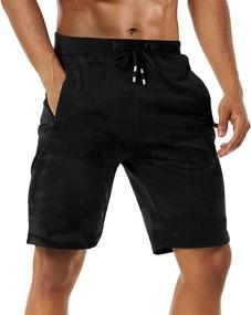 img 2 attached to Men's 2 Pack Comfortable Cotton Casual Shorts with Elastic Waist, Zipper Pockets - Ideal for Workouts and Running