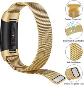 img 2 attached to 🔒 Meliya Stainless Steel Magnetic Lock Metal Bands for Fitbit Charge 4 & Charge 3, Replacement Wristbands for Charge 3 & Charge 4 Women Men (Small, Gold)