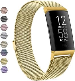 img 4 attached to 🔒 Meliya Stainless Steel Magnetic Lock Metal Bands for Fitbit Charge 4 & Charge 3, Replacement Wristbands for Charge 3 & Charge 4 Women Men (Small, Gold)