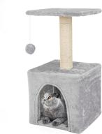 🐱 teodty interactive cat tree, 24-inch multi-level cat tower for indoor cats, condo house with scratching posts, climbing stand and toy for medium and small kittens, play and rest logo