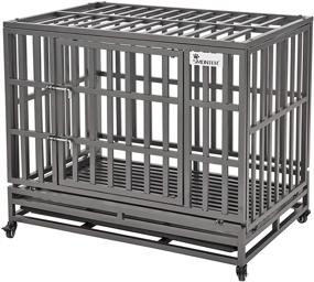 img 4 attached to 🐶 SMONTER Heavy Duty Dog Crate with Two Prevent Escape Lock, Strong Metal Pet Kennel Playpen for Large Dogs - Equipped with Wheels