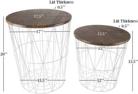 img 3 attached to 🏢 Stylish White Convertible Round Metal Basket Veneer Wood Top Accent Side Tables with Storage - Perfect for Home and Office (Set of 2)